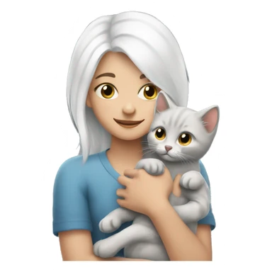 white hair girl hugs grey kitten  sticker
