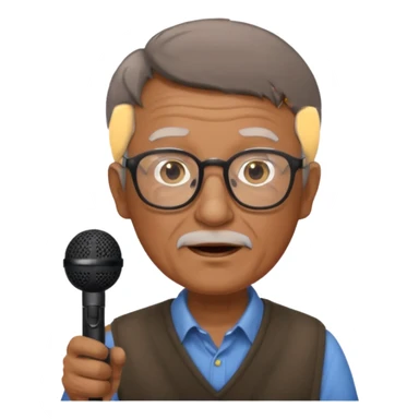 singer, Old man, brown short hair, holding mic, glasses sticker