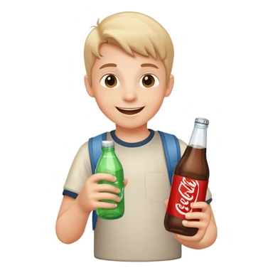 happy boy with soda bottle sticker