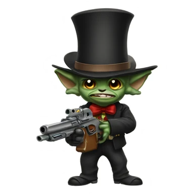 Make a little gremlin ￼with a top hat and a gun sticker