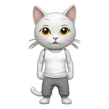 cat wearing a white tank top with grey sweat pants sticker