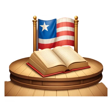 Timeless book with Puerto Rican flag colors flowing across cover like theater curtains, wooden stage elements carved into leather, golden light emerging from within, representing eternal theatrical legacy sticker