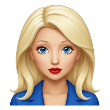 Christina Aguilera blonde hair, blue eyes, red lip sticker
