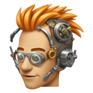 Light orange Mohawk hair male cyborg head with silver steampunk goggles and circuits sticker