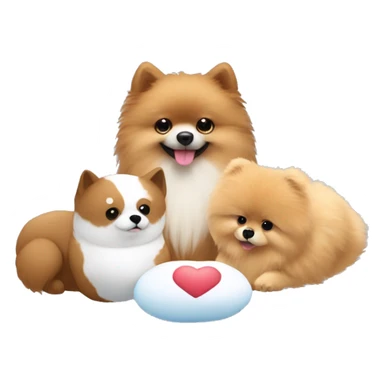 Little teddy with a heart pillow next to a Pomeranian and a snowman  sticker