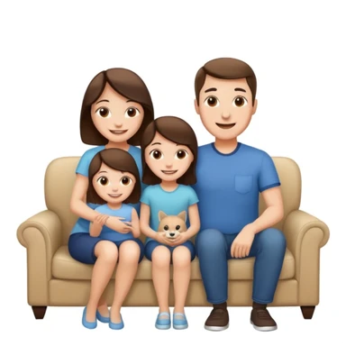 family posing for photo, living room background, closeup  sticker