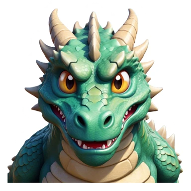 Cinematic Comical Giant Rock Dragon Portrait Emoji, Head tilted dramatically with an exaggeratedly amused expression, featuring a striking, chiseled body with bold stone textures and wide, expressive eyes brimming with playful geologic mischief; rendered with vivid, lifelike detail and dynamic, natural shadows, high shine, dramatic yet humorous, styled with an air of cheeky ancient solidity, soft glowing outline, capturing the essence of a spirited and over‐the‐top stone giant that looks ready to rumble with timeless mirth! sticker