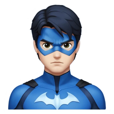 nightwing with white eyes, wearing nightwing uniform, analyzing evidence sticker