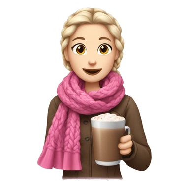 White Scandinavian girl with a French braid and a pink scarf holdin a hot chocolate  sticker