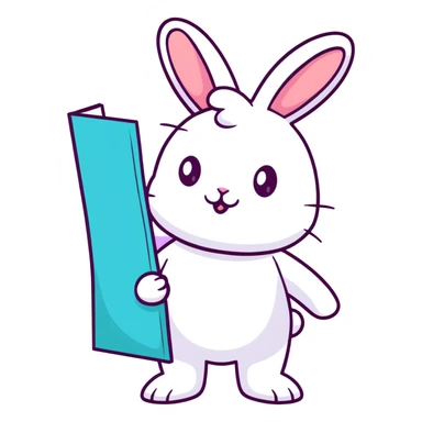 lavender bunny sweating and holding a report sticker