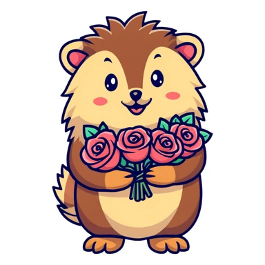 hedgehog with a bouquet of roses sticker