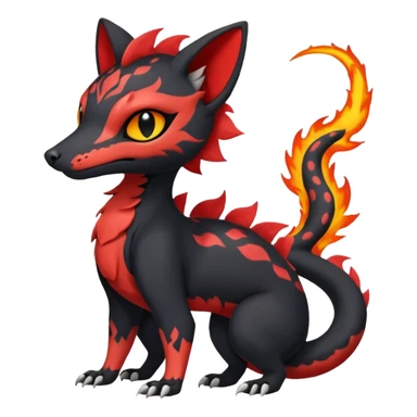 Rare realistic cute gothic Salandit-Litten-Quilava-Genet-species-Fakemon-hybrid-creature, with fiery markings, full body sticker