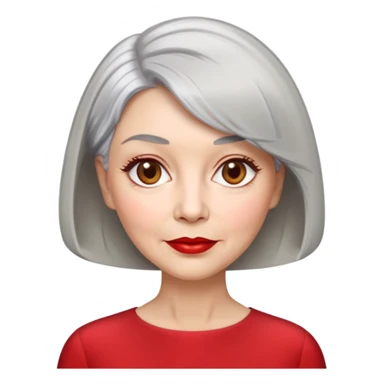 Elegant senior woman with silver-gray bob haircut, light skin, almond-shaped hazel eyes, red lipstick, wearing a red blouse, sophisticated expression sticker