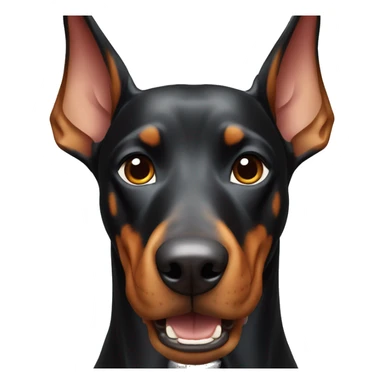 Doberman with pointed ears with a dog bowl in its mouth sticker