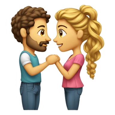 beso pareja mujer morena pelo rizado y hombre sin bigotes pelo lacio y rubio sticker