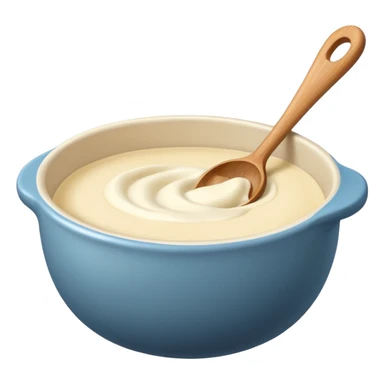 a cream ceramic mixing bowl with a wooden spoon stirring sticker