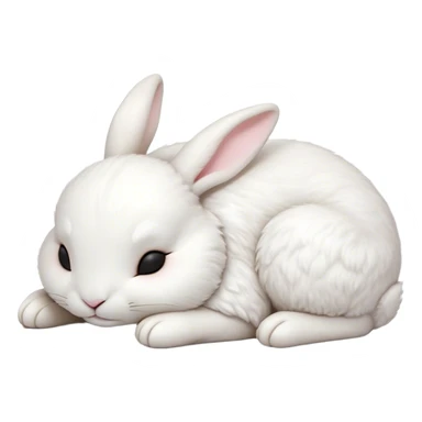 Meme-Worthy Cute Sleeping White Rabbit Portrait Emoji, Head resting peacefully with a contented smile, showcasing a delightfully compact build and a luxuriously soft pure white fur, eyes shut in a serene nap, Simplified yet hilariously adorable features, highly detailed, glowing with a soft, drowsy light, high shine, relaxed and utterly lovable, stylized with an air of playful laziness, bright and heartwarming, soft glowing outline, capturing the essence of a comically sleepy bunny, so meme-worthy it feels like it could instantly become the next viral sensation of adorable slumber! sticker