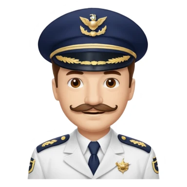 A light-skinned man with brown eyes and original stache, smiling while wearing a white captain’s hat with a navy emblem. sticker