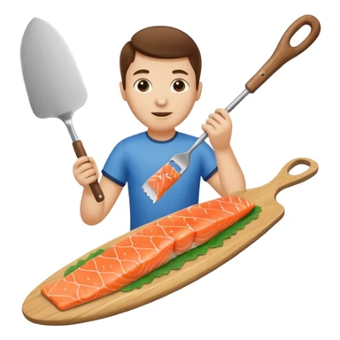 Human like Spatula eating salmon an a trampoline sticker