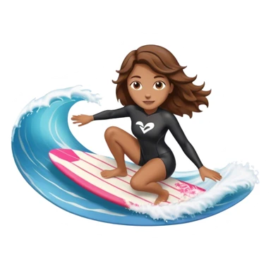 Woman with brown hair surfing wave in 3d heart sticker