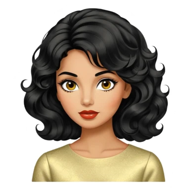 Alluring 1960's mod greek olive skin shiny black wavy textured tousled hair sticker