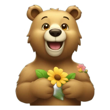 happy bear with flowers sticker