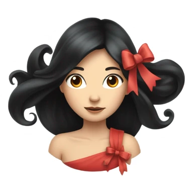 black open hair from behind with a light red bow sticker