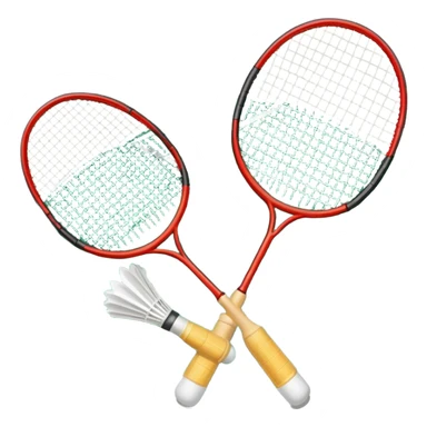 Two crossed badminton rackets with a shuttlecock resting in between, set against the faint outline of a badminton court. The image highlights the tools of the sport, with a subtle emphasis on the court's net and boundaries, symbolizing competition and skill. sticker