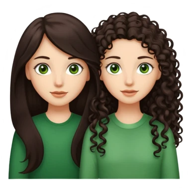 Two besties, 1: long ironed straight darkbrown hair, green eyes, 2: long curly darkbrown hair, brown eyes sticker