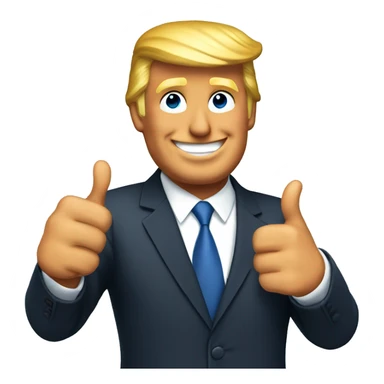 Donald Trump smiling in a suit with his thumbs up sticker