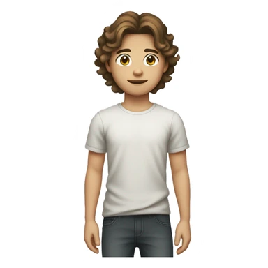 Teenager boy type mexican, White skin, with wavy brown hair (Which go down behind to the nape of the neck), Little bit dezoom sticker