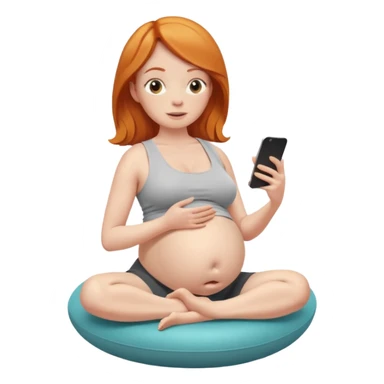 Pregnant ginger lady sitting on a yoga ball watching tv with a burrito in one hand and the other hand on one of her boobs sticker