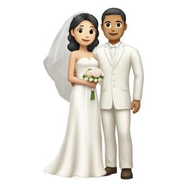 Tan skin Asian man with brown eye black hair light fair skin woman in love in wedding  sticker