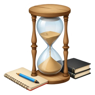 hourglass next to a notebook sticker
