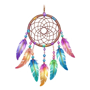 Iridescent pastel rainbow colorful transparent bright light luminescent dream-catcher hanging from an iridescent chain sticker