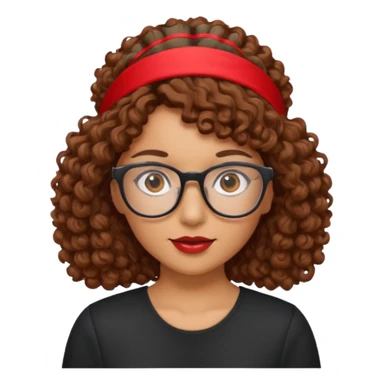 Mujer de piel canela, pelo marron y rizado, lentes y una cinta roja en la frente  sticker