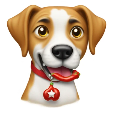Dog with chili pepper necklace, money bag for eyes and a cash bone in his mouth sticker