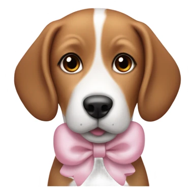 Cute beagle dog with short ears and is medium brown and white that's cute and a little chubby that is really cute that has a cute little baby pink bow on its ear as if it’s a hair accessory sticker