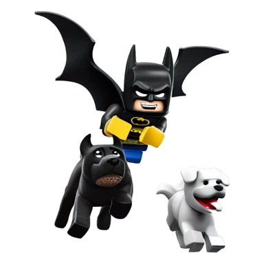 Lego Batman riding a Black lab chasing Superman  sticker