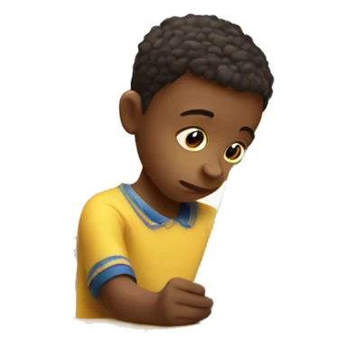 child struggling with letters and school supplies sticker