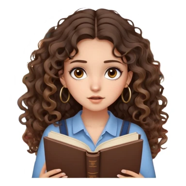 cute girl long brunette balayage curly/wavy not voluminous hair, brown eyes, hoop earrings, natural pretty clean makeup: desperate and shocked surrounded by books because she’s studying for her exams sticker