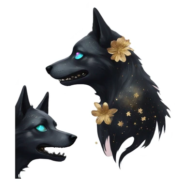 Black iridescent dog fox zombie skeleton gold mechanical nebula galaxy stars flowers fairy lights vintage sticker