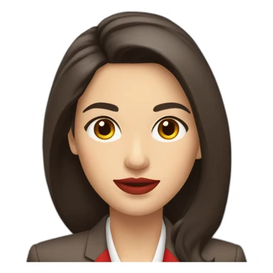 Attractive business woman with long dark brown hair, brown eyes, full lips, wearing a red blazer sticker