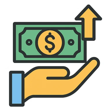 a cost-effective hand holding a US dollar bill, simple and clear, suitable for representing affordable or budget-friendly financial transactions sticker