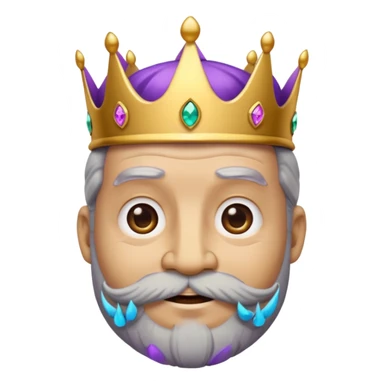 Create a cartoon-style emoji of Baltasar, one of the Three Wise Men. Only show his face and crown. He is older, with a black beard showing streaks of gray, joyful wrinkles, and a purple and gold jeweled crown. Express warmth and wisdom. Colorful and simple, suitable as an emoji. sticker
