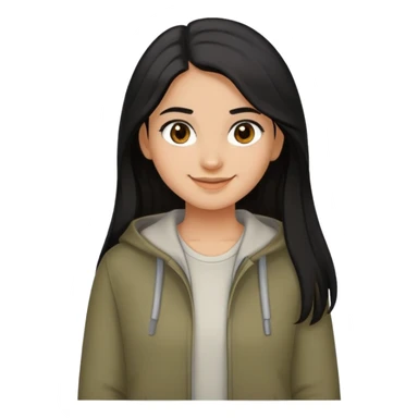 Can you create an emoji of a girl smiling but not showing the teeth. olive brown complexion color, dark long hair color black, brown eyes and with a casual outfit sticker
