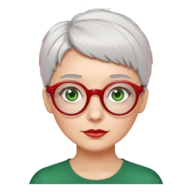 visage femme a lunettes fine ronde rouge avec cheveux courts gris-blancs aux yeux verts sticker