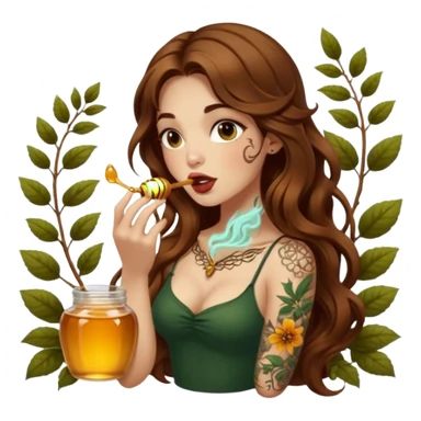 forest mystic woman long wavy brown hair tattoos licking honey from finger flirty sticker