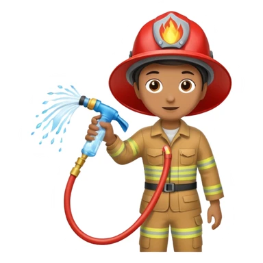 A hand holding a water hose and extinguishing the fire, no fireman sticker