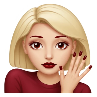 Emoji manucure main beige et nail art sur les ongles de couleur rouge foncé  sticker